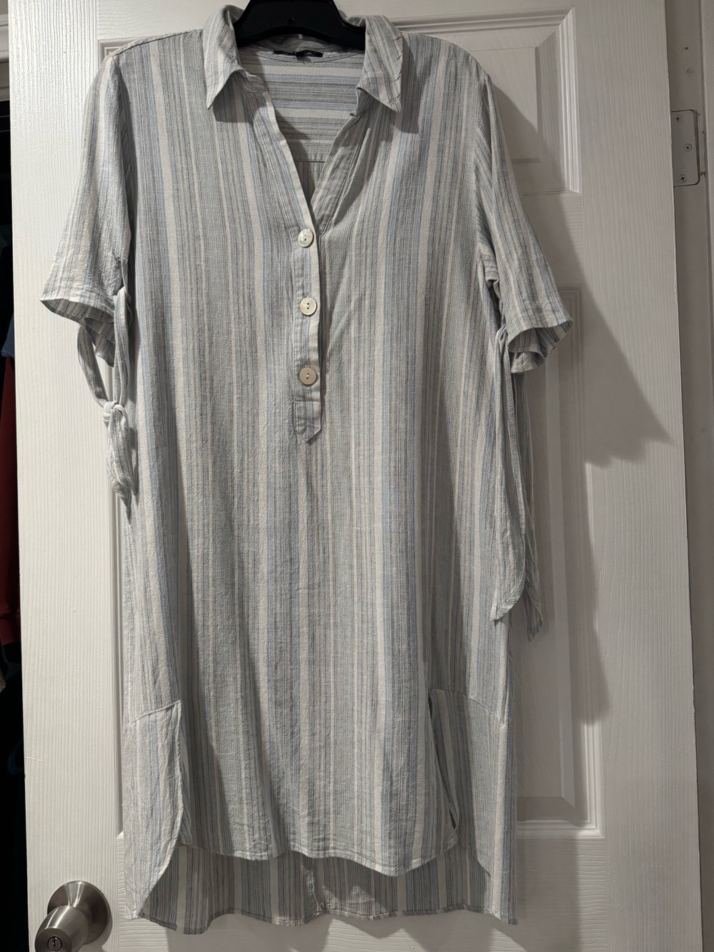 Linen Striped Button-Front Tunic - Soft Blue & White 😎